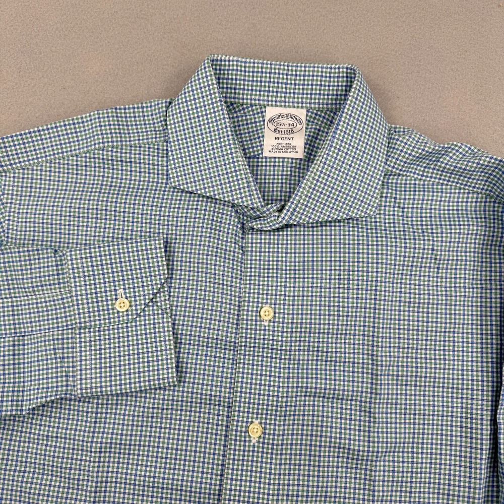 Brooks Brothers Regent Fit Long Sleeve Dress Shirt Mens 15.5-34 Blue/Green Plaid